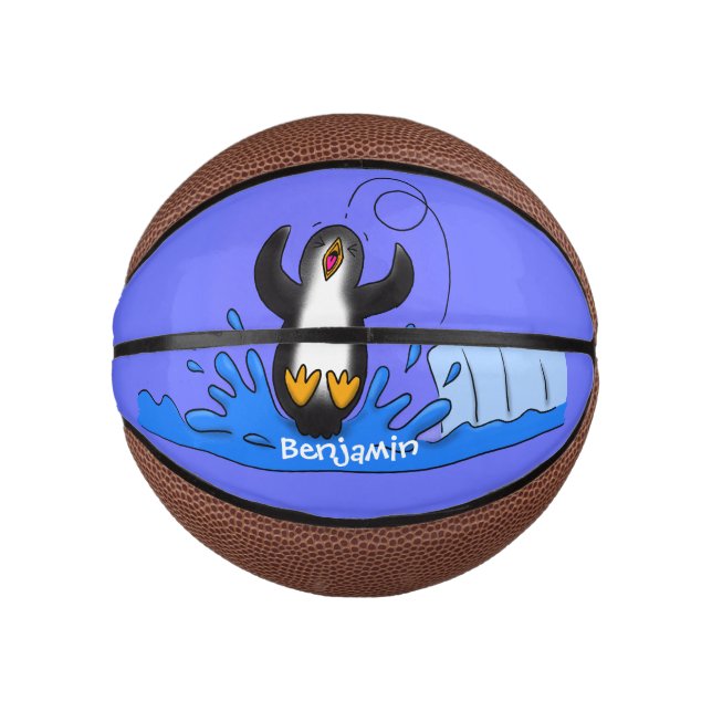 Mini Balón De Baloncesto Ilustracion de personalizado de pingüino puenteado (Anverso)