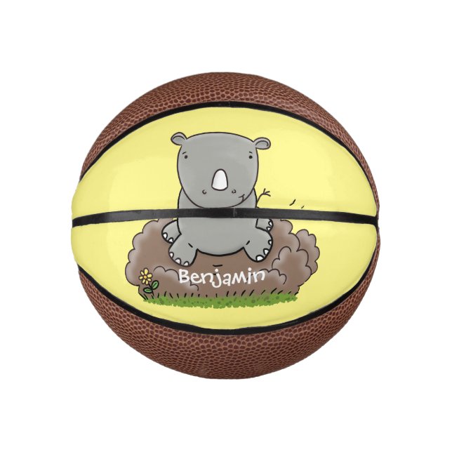Mini Balón De Baloncesto Ilustracion de personalizado de rinocerontes (Anverso)