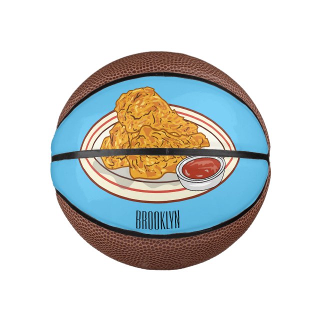 Mini Balón De Baloncesto Ilustracion de pollo frito personalizado (Anverso)