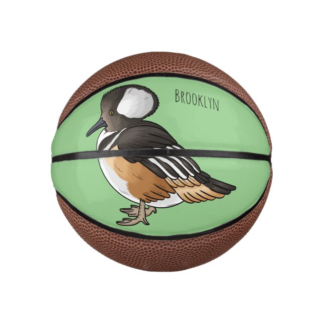 Mini Balón De Baloncesto Ilustracion personalizado de aves merganser con ca (Anverso)