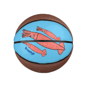 Mini Balón De Baloncesto Ilustracion personalizado de calamar rosa feliz