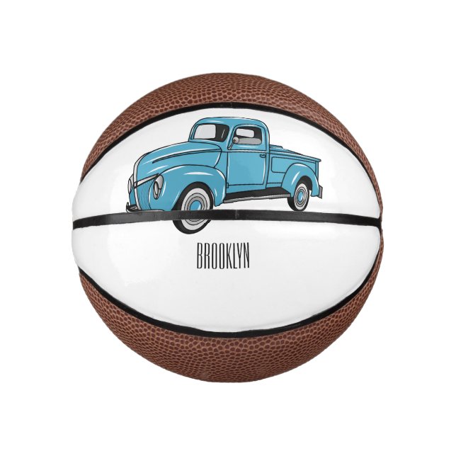 Mini Balón De Baloncesto Ilustracion personalizado de camioneta clásica (Anverso)