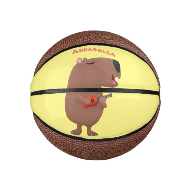 Mini Balón De Baloncesto Ilustracion personalizado de capybara ukulele cant (Anverso)