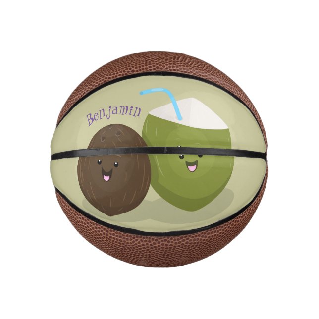Mini Balón De Baloncesto Ilustracion personalizado de cocos kawaii alegres (Anverso)