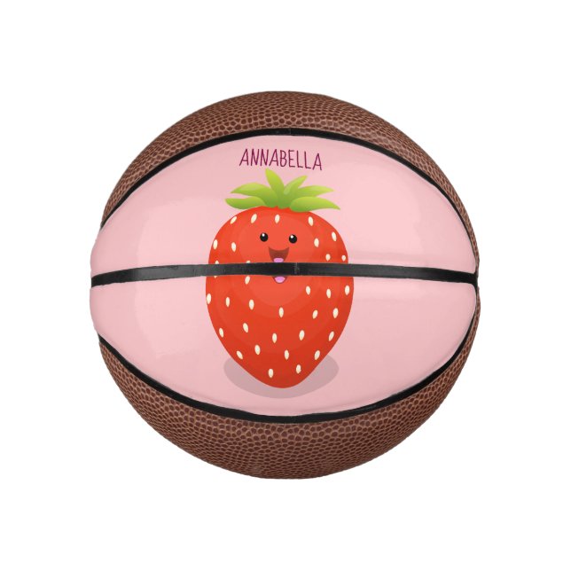 Mini Balón De Baloncesto Ilustracion personalizado de fresa cute kawaii (Anverso)