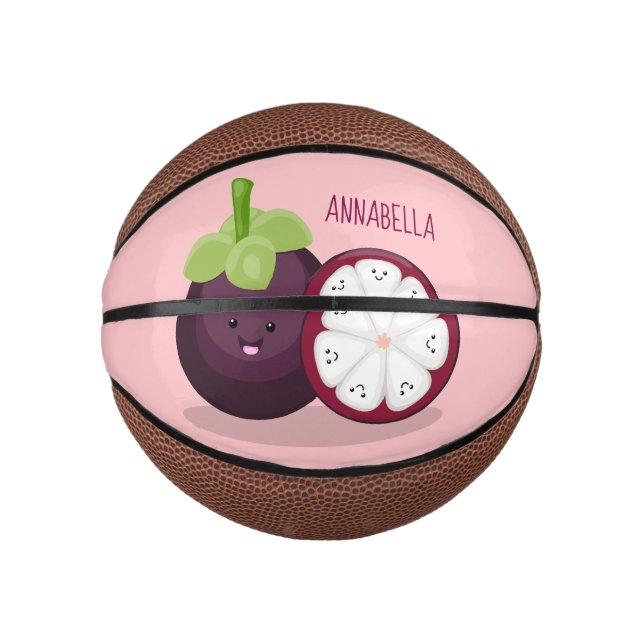 Mini Balón De Baloncesto Ilustracion personalizado de mangostino morado (Anverso)