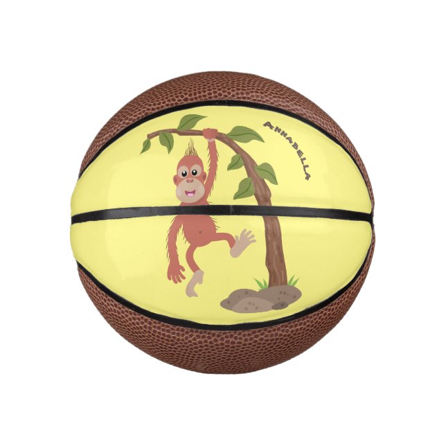 Mini Balón De Baloncesto Ilustracion personalizado de orangután bebé feliz (Anverso)