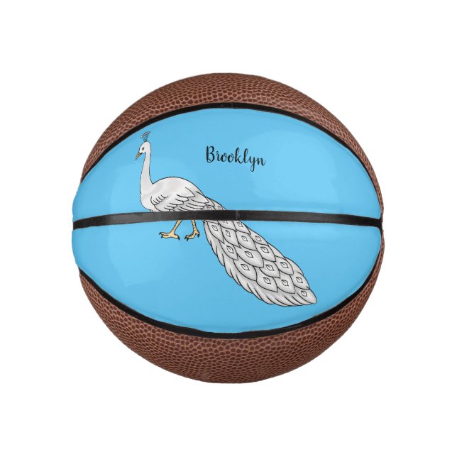 Mini Balón De Baloncesto Ilustracion personalizado de pavo real blanco (Anverso)