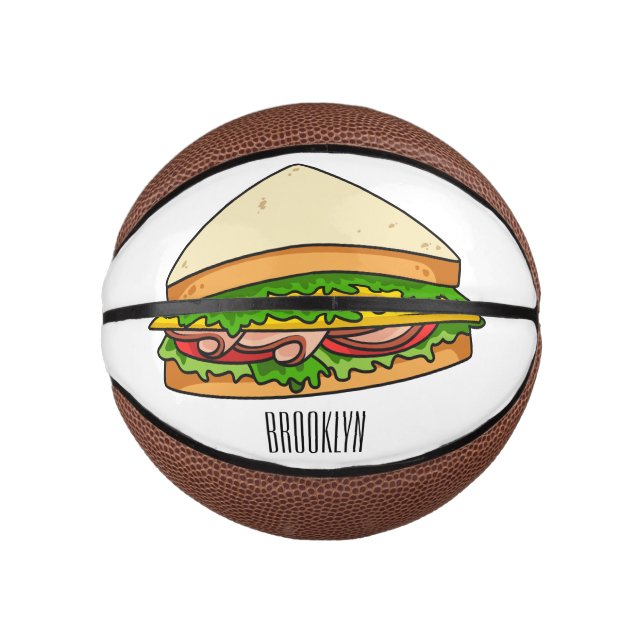 Mini Balón De Baloncesto Ilustracion personalizado de sándwich (Anverso)