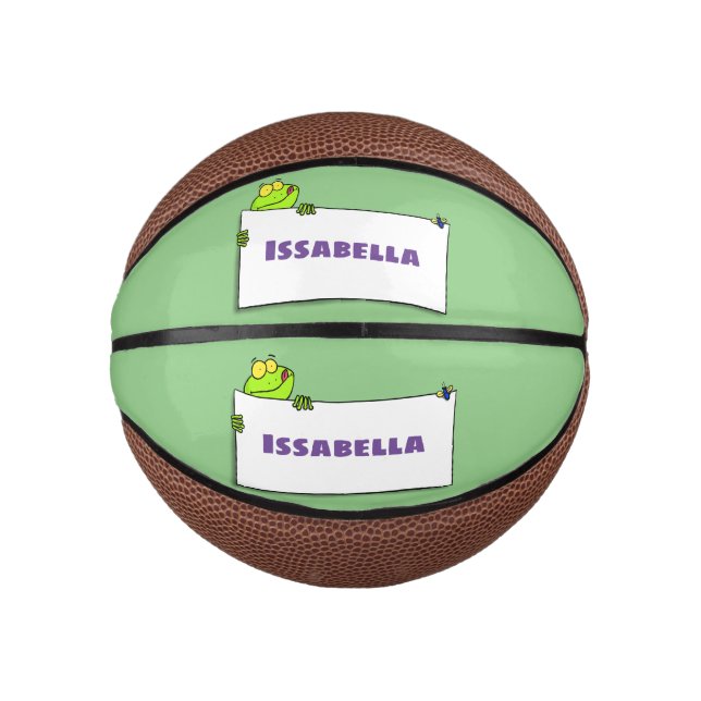 Mini Balón De Baloncesto Ilustracion personalizado de señas de rana verde s (Anverso)