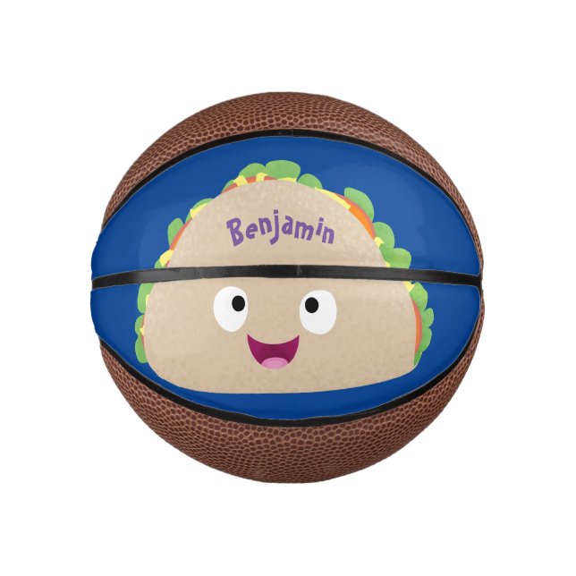 Mini Balón De Baloncesto Ilustracion personalizado de taco alegre sonriente (Anverso)