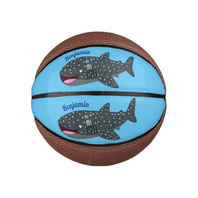 Mini Balón De Baloncesto Ilustracion personalizado feliz de tiburón ballena (Anverso)