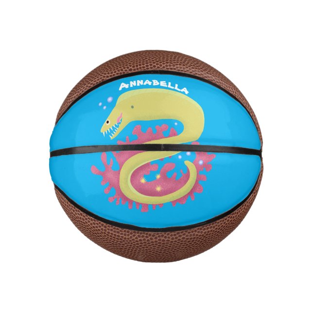 Mini Balón De Baloncesto Ilustracion personalizado gracioso de moray verde (Anverso)