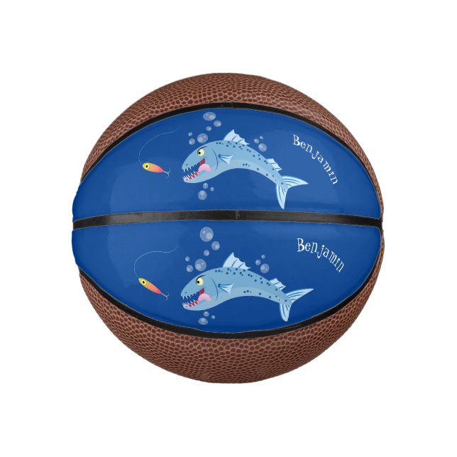 Mini Balón De Baloncesto Ilustracion personalizado pescador hambriento de b (Anverso)