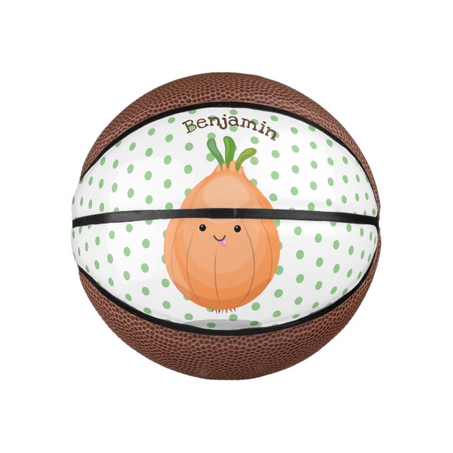 Mini Balón De Baloncesto Ilustracion personalizado verde de cebolla marrón  (Anverso)
