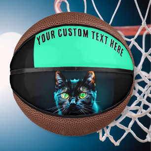 Mini Balón De Baloncesto Imagen de gato negro personalizada
