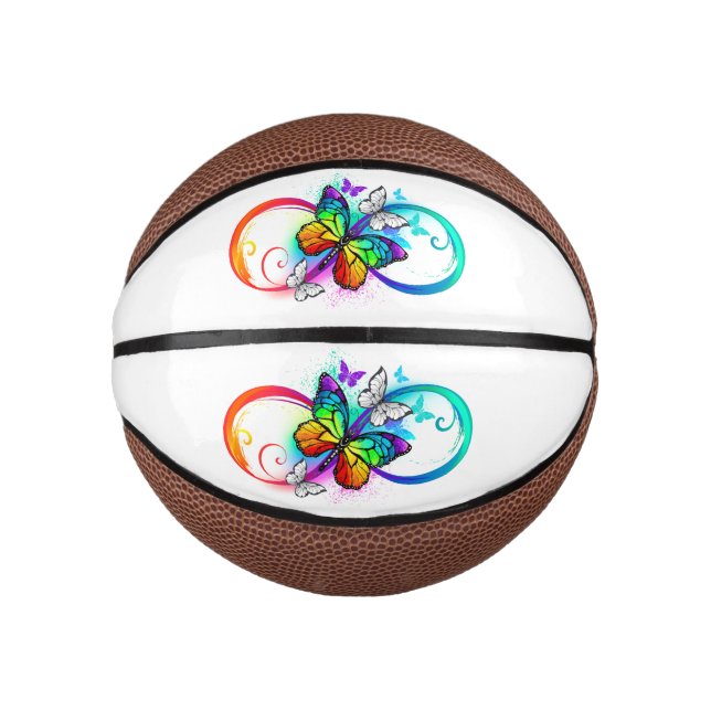Mini Balón De Baloncesto Infinidad brillante con la mariposa arcoiris (Anverso)
