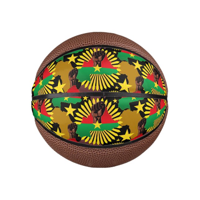 Mini Balón De Baloncesto Mapa de Burkina, bandera y puño de la revolución (Anverso)