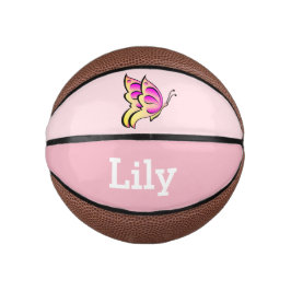 Mini Balón De Baloncesto mariposa rosa - añadir nombre