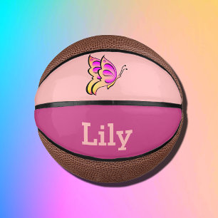 Mini Balón De Baloncesto mariposa rosa no2- añadir nombre mini baloncesto
