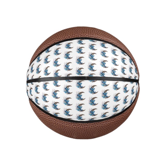 Mini Balón De Baloncesto Mariposas azules en creciente de madera (Anverso)