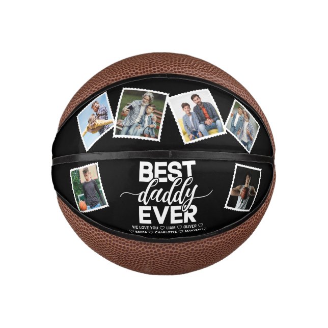Mini Balón De Baloncesto Mejor papi y familia 6 fotos Día del padre (Anverso)