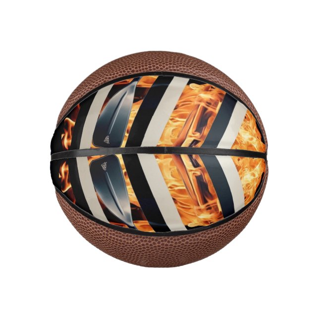 Mini Balón De Baloncesto Modern Fire & Triple Stripe Bold Minimalist  (Anverso)