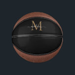 Mini Balón De Baloncesto Moderno Monograma de Oro Negro Guión femenino<br><div class="desc">Elegante Monograma de Oro Negro Feminine Girly Baloncesto</div>