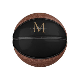 Mini Balón De Baloncesto Moderno Monograma de Oro Negro Guión femenino