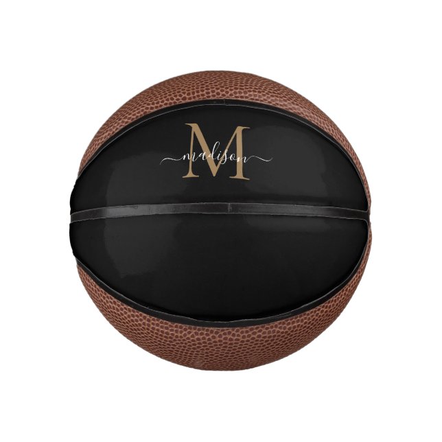 Mini Balón De Baloncesto Moderno Monograma de Oro Negro Guión femenino (Anverso)