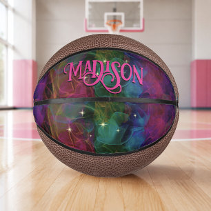 Mini Balón De Baloncesto Monograma de humo con destellos coloridos elegante