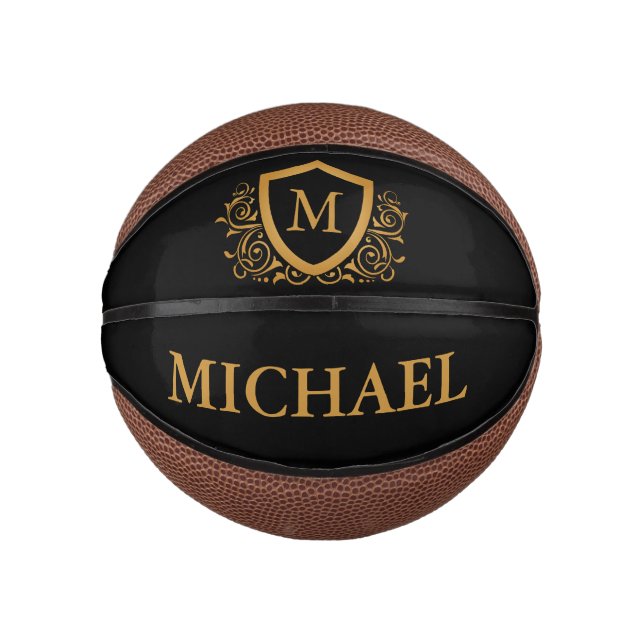 Mini Balón De Baloncesto Nombre de monograma de estilo personalizado en neg (Anverso)