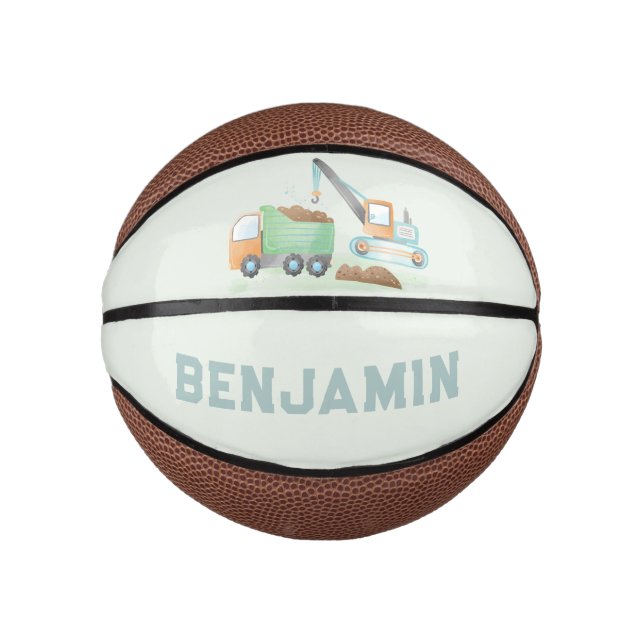 Mini Balón De Baloncesto Nombre del niño verde azul suave del camión de la  (Anverso)