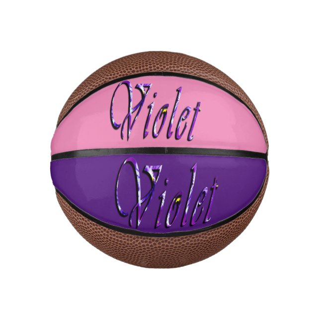 Mini Balón De Baloncesto Nombre violeta morado floral, niños baloncesto (Anverso)