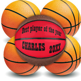 Mini Balón De Baloncesto Nombre y texto monogramados en rojo/negro |