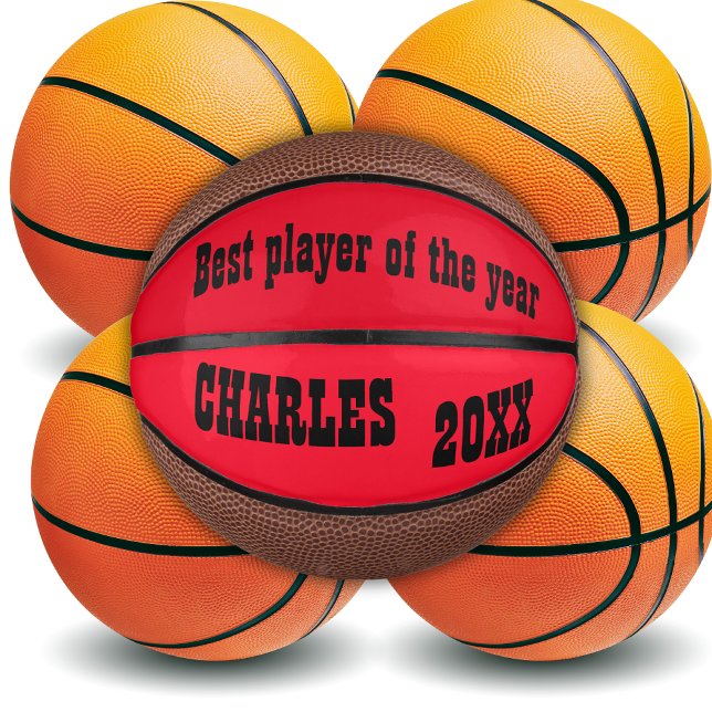 Mini Balón De Baloncesto Nombre y texto monogramados en rojo/negro | (Subido por el creador)