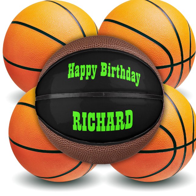 Mini Balón De Baloncesto Nombre y texto monogramados en verde/negro | (Subido por el creador)