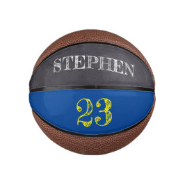 Mini Balón De Baloncesto Oro amarillo azul personalizado número grabado