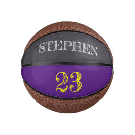 Mini Balón De Baloncesto Oro amarillo morado personalizado número grabado