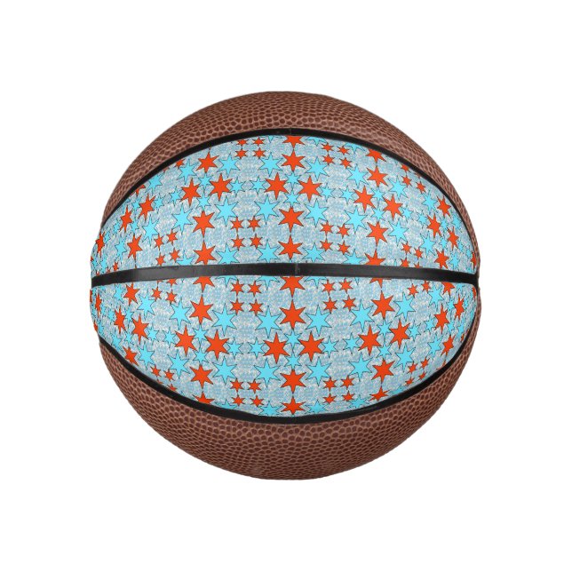 Mini Balón De Baloncesto Patrón de estrellas azules y rojas (Anverso)