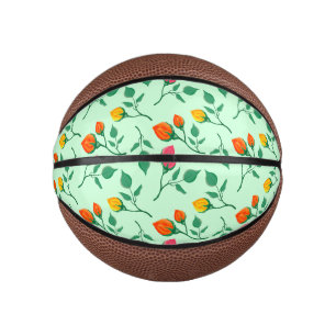 Mini Balón De Baloncesto Patrón floral con flores subió de color