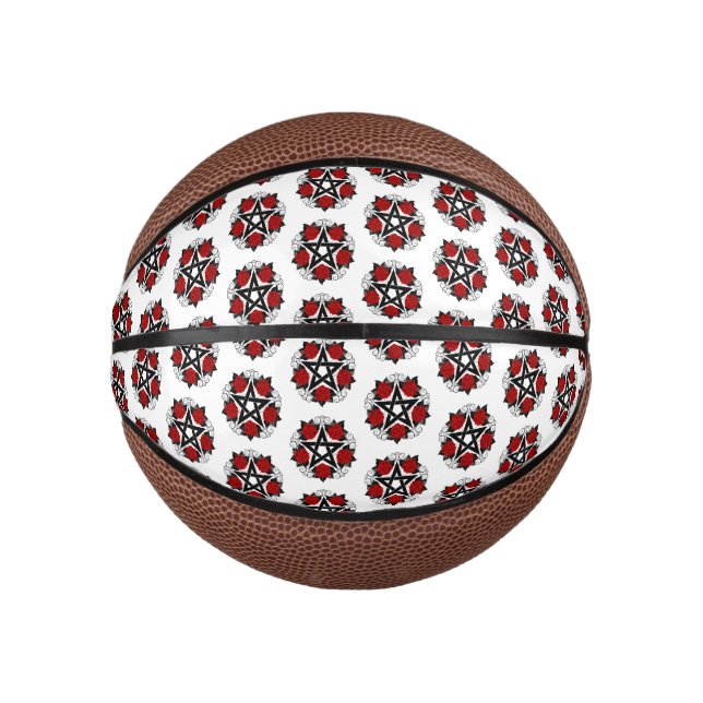 Mini Balón De Baloncesto Pentagram con rosas rojas (Anverso)
