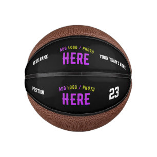 MINI BALÓN DE BALONCESTO PERSONALIZABLE MODERNO ESTILO NEGRO VERIFICADO MAR