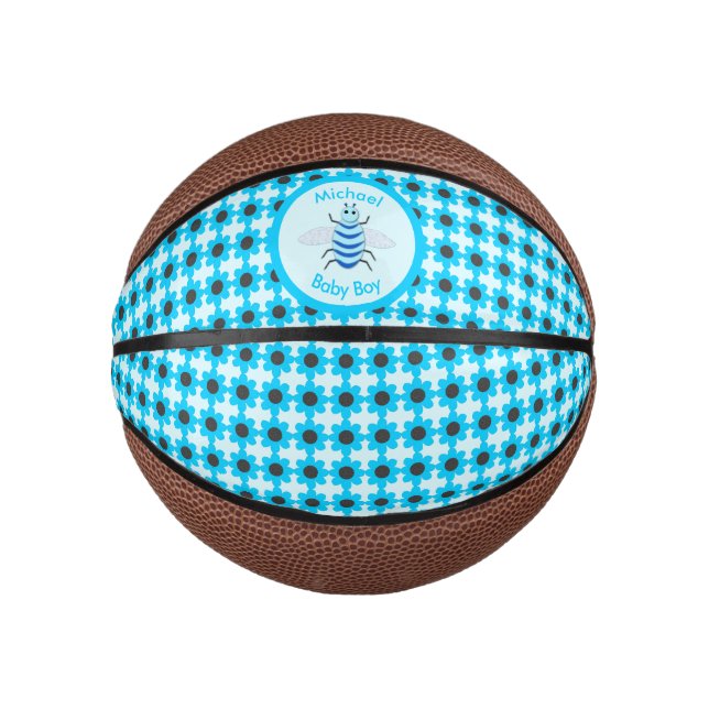Mini Balón De Baloncesto Personalizado de Abeja de Niño Azul (Anverso)