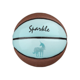 Mini Balón De Baloncesto Personalizado de Aqua Purpurina Unicorn