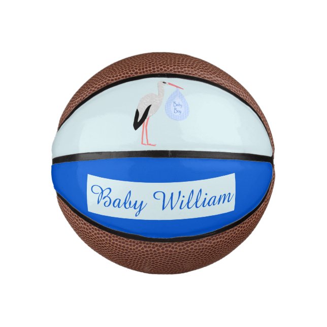 Mini Balón De Baloncesto Personalizado de cigüeña de niño pequeño azul (Anverso)