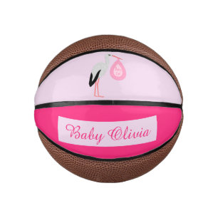 Mini Balón De Baloncesto Personalizado de cigüeñas bebé rosada bonito