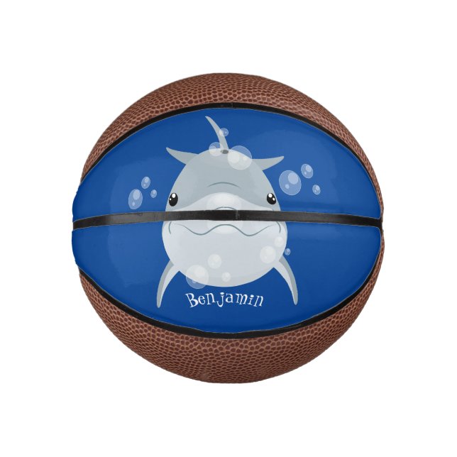 Mini Balón De Baloncesto Personalizado de delfín kawaii feliz (Anverso)