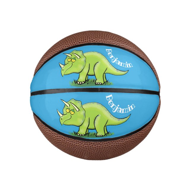 Mini Balón De Baloncesto Personalizado de dinosaurios de triceratops verde  (Anverso)
