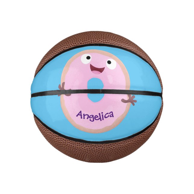 Mini Balón De Baloncesto Personalizado de donut rosa alegre y brillante (Anverso)